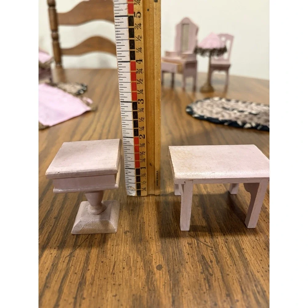 Vintage Lavender Wooden Dollhouse Bedroom Furniture Set 10 Piece Miniature Lot